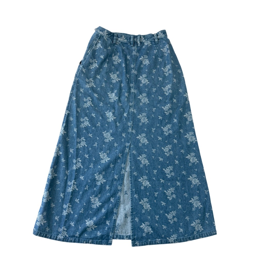 Liz Claiborne Denim Maxi Skirt 6 Floral Print Cotton Boho Western Cowgirl 90s - Picture 2 of 11
